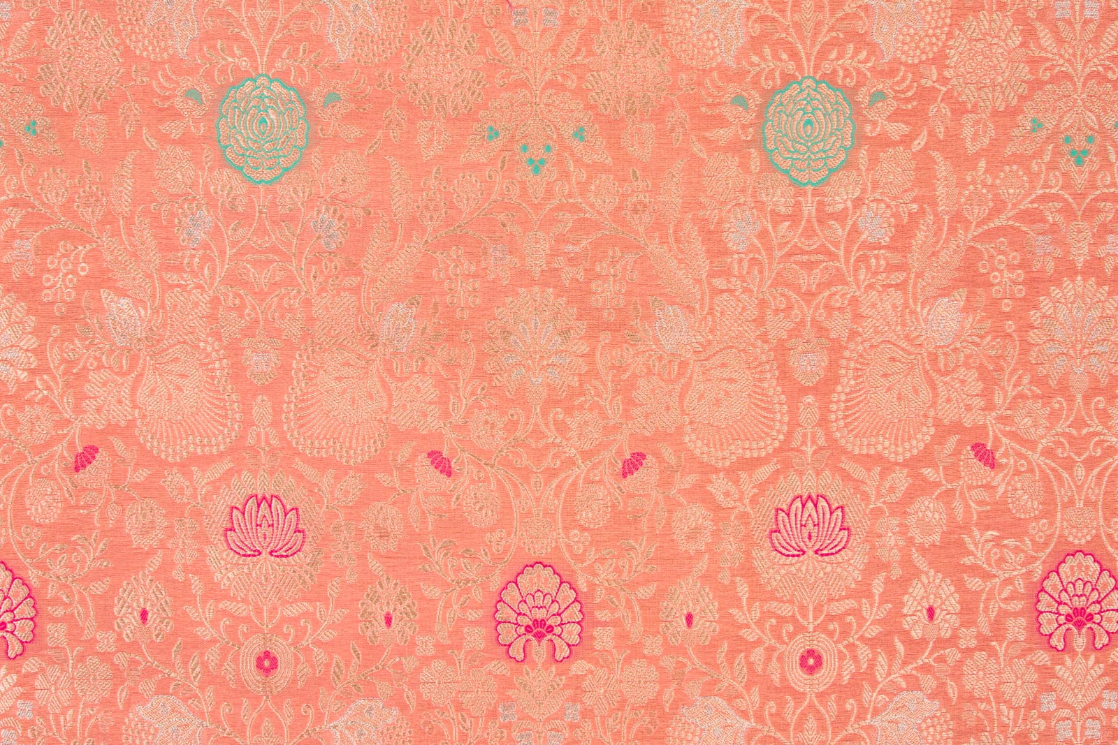 Peach Handwoven Banarasi Brocade Fabric