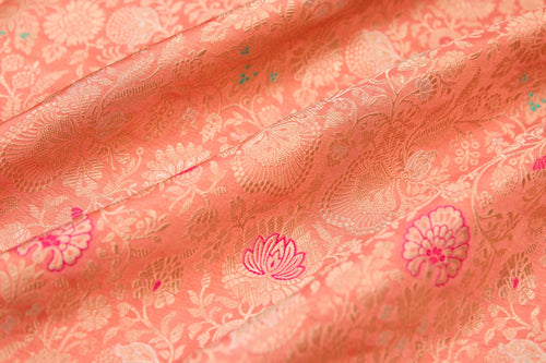 Peach Handwoven Banarasi Brocade Fabric