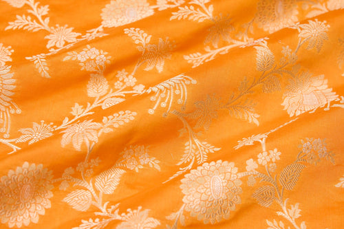 Orange Handwoven Banarasi Silk Fabric