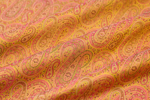 Mustard Yellow Handwoven Tanchoi Silk Fabric