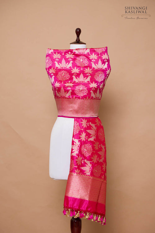 Pink Dual Tone Handwoven Banarasi Silk Dupatta