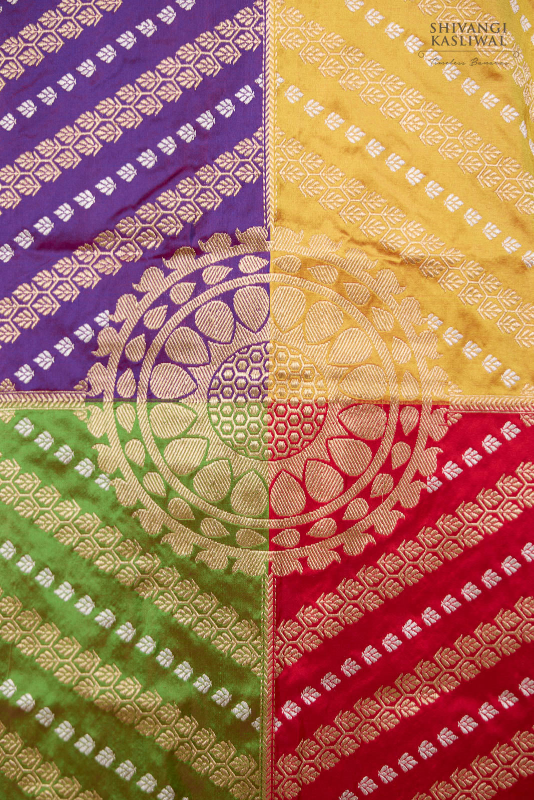 Multicolor Rangkat Handwoven Banarasi Kadhua Silk Dupatta