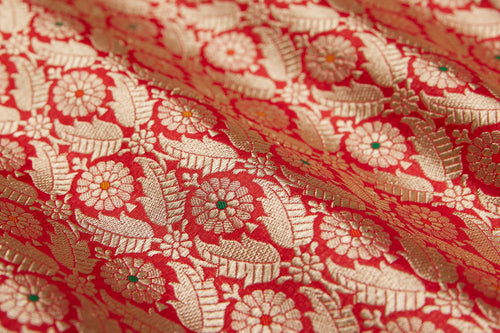 Red Handwoven Banarasi Brocade Fabric