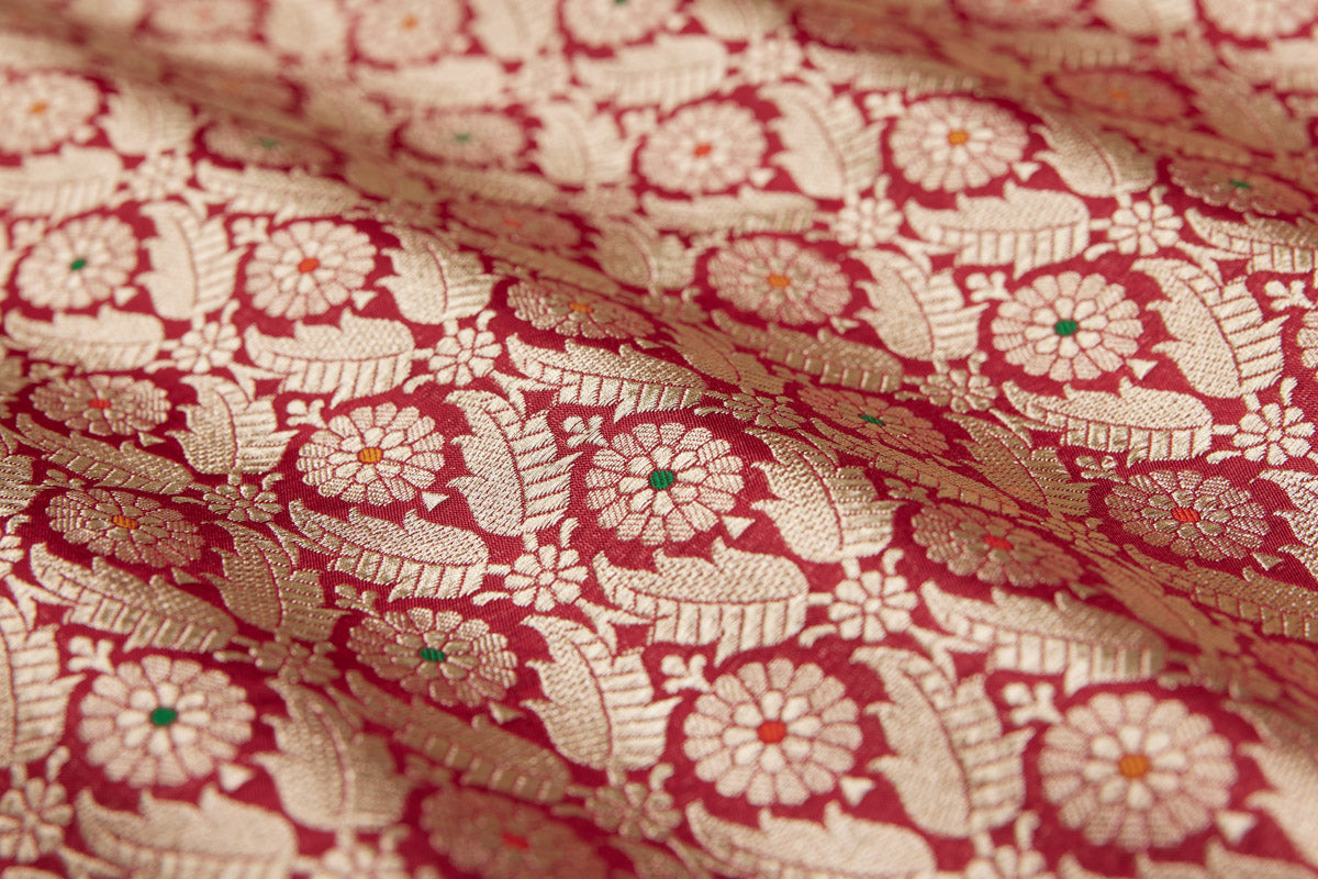 Maroon Handwoven Banarasi Brocade Fabric