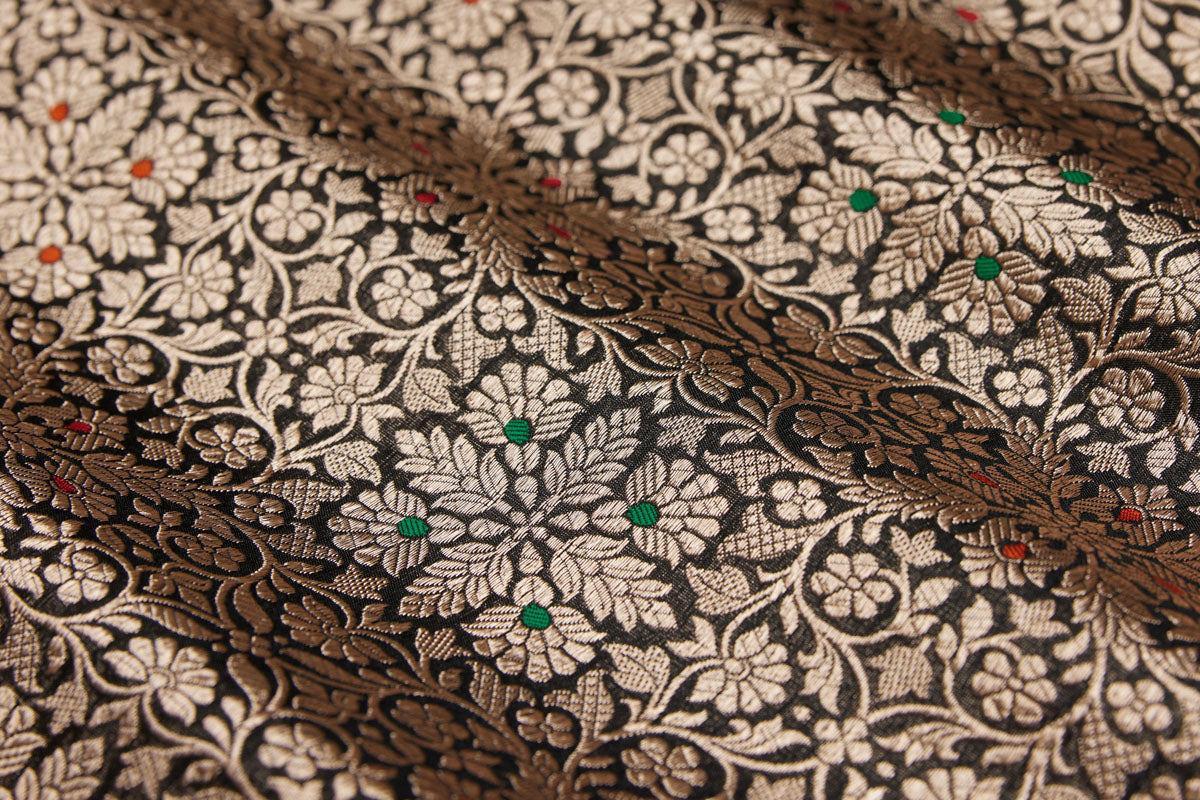 Black Handwoven Banarasi Brocade Fabric - Shivangi Kasliwal