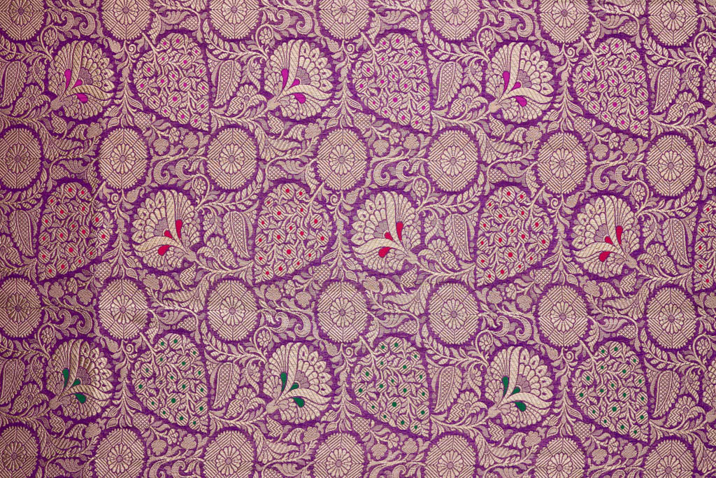 Purple Handwoven Banarasi Brocade Fabric