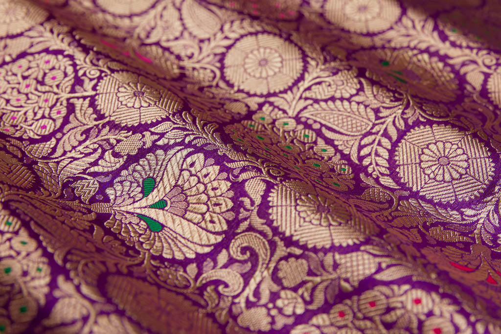 Purple Handwoven Banarasi Brocade Fabric