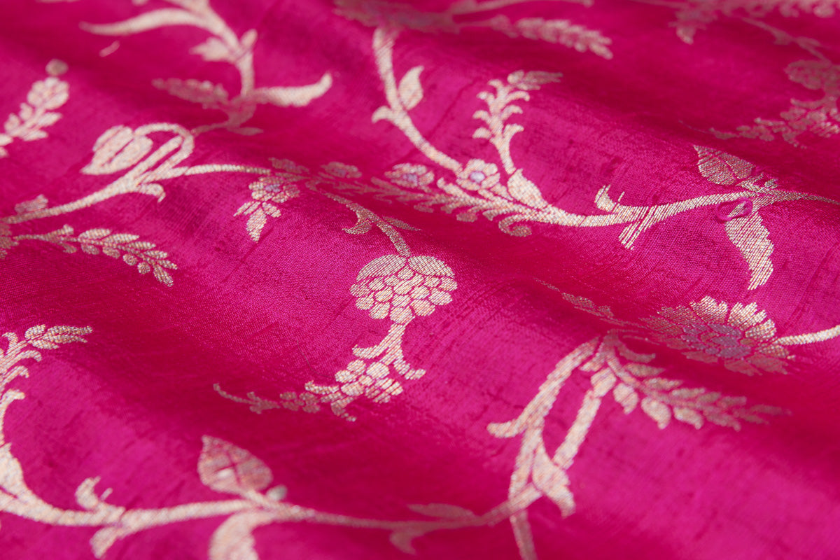 Fuchsia Pink Handwoven Banarasi Raw Silk Fabric