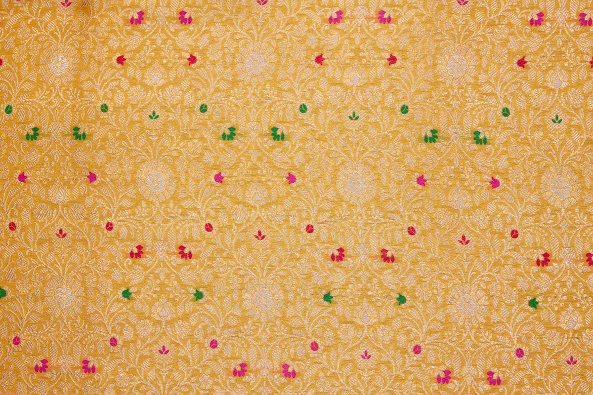 Yellow Handwoven Banarasi Brocade Fabric