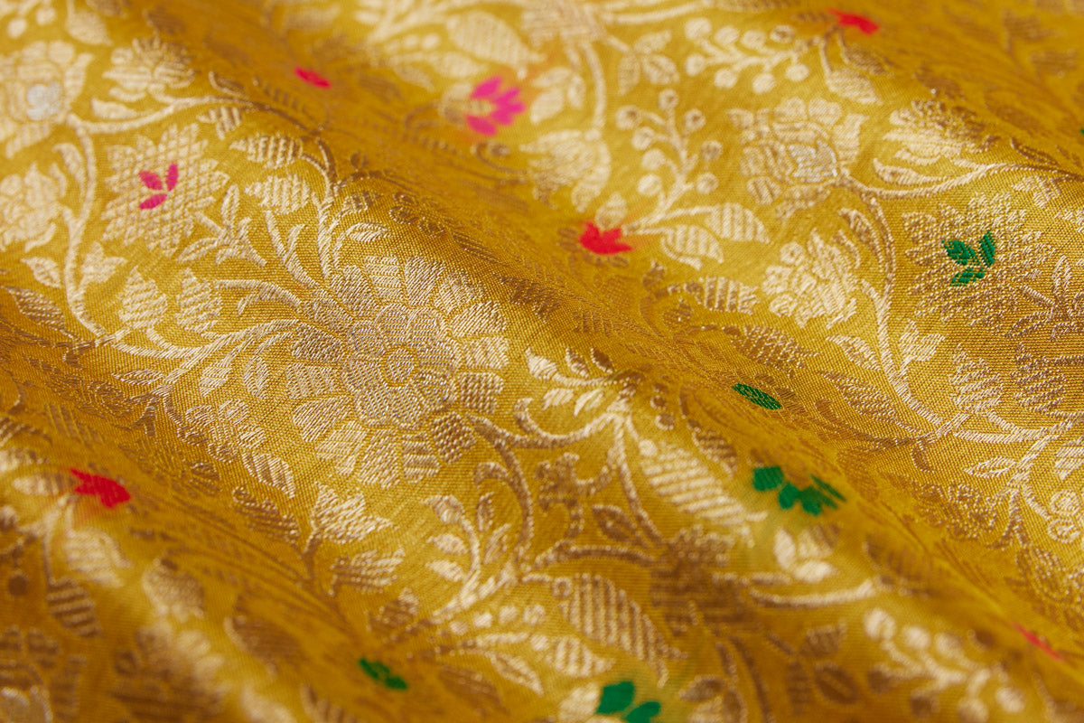 Yellow Handwoven Banarasi Brocade Fabric