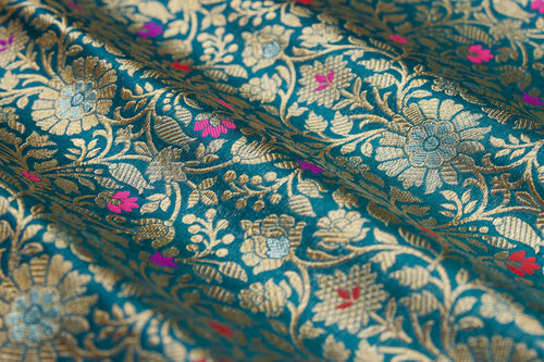 Peacock Blue Handwoven Banarasi Brocade Fabric