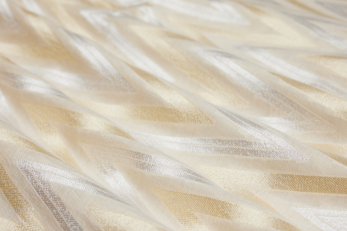 Beige Handwoven Banarasi Moonga Silk Fabric