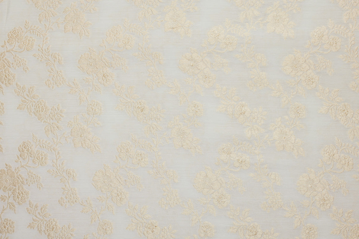 Off-White Handwoven Banarasi Moonga Silk Fabric