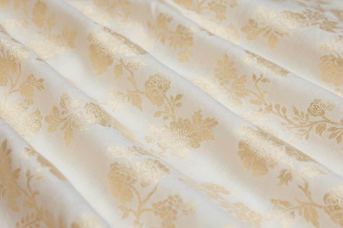 Off-White Handwoven Banarasi Moonga Silk Fabric