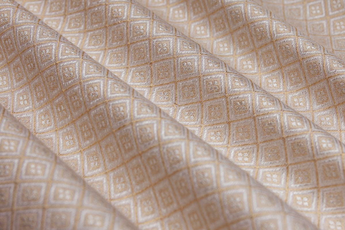 Beige Handwoven Banarasi Moonga Silk Fabric