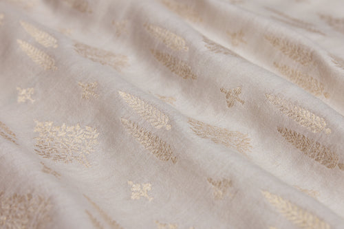 Beige Handwoven Banarasi Moonga Silk Fabric