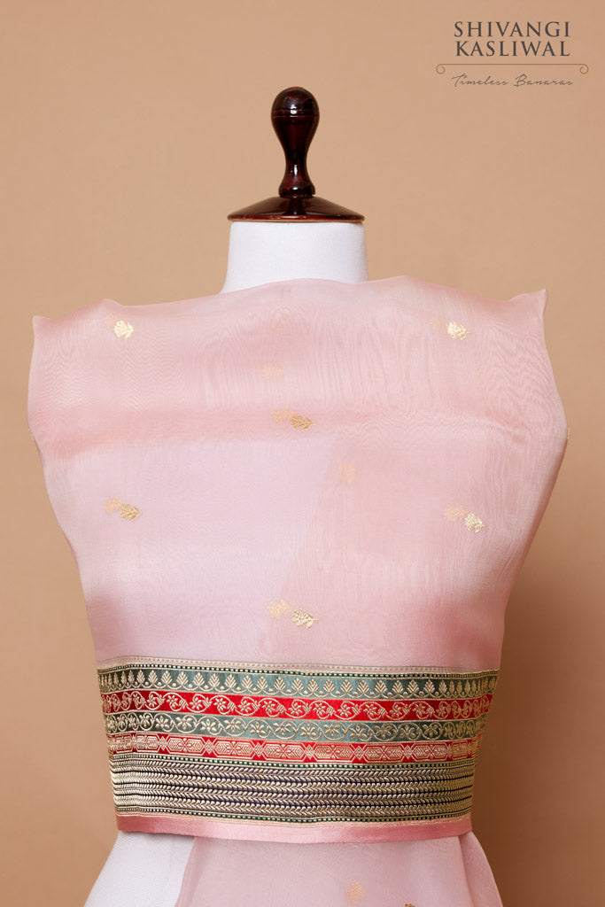 Baby Pink Handwoven Banarasi Kadhua Organza Silk Dupatta