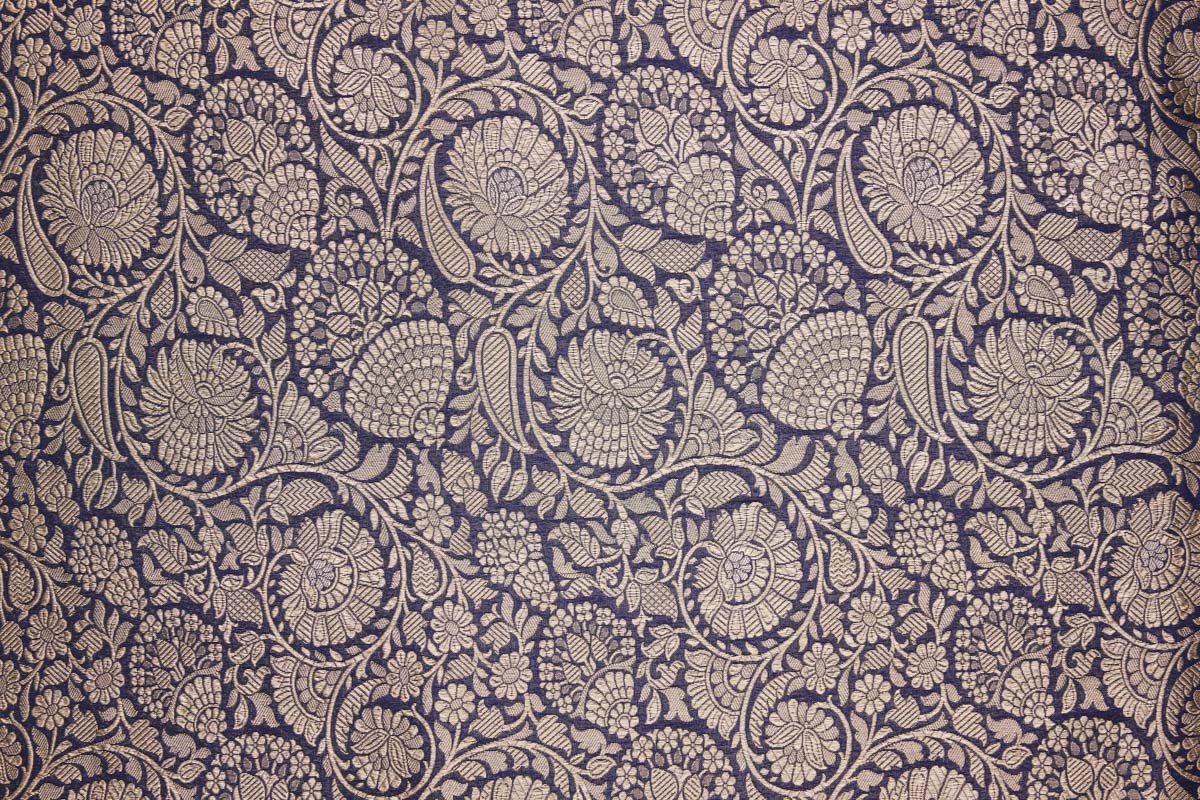 Navy Blue Handwoven Banarasi Brocade Fabric