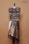 Dark Navy Blue Handwoven Banarasi Silk Dupatta