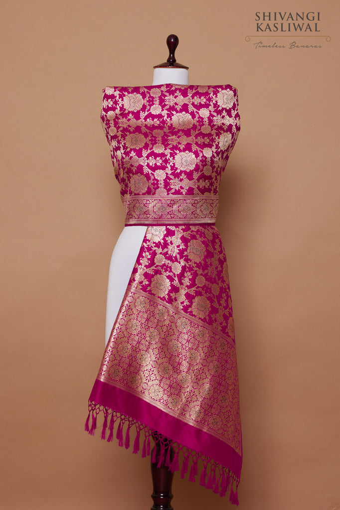 Fuchsia Pink Handwoven Banarasi Silk Dupatta