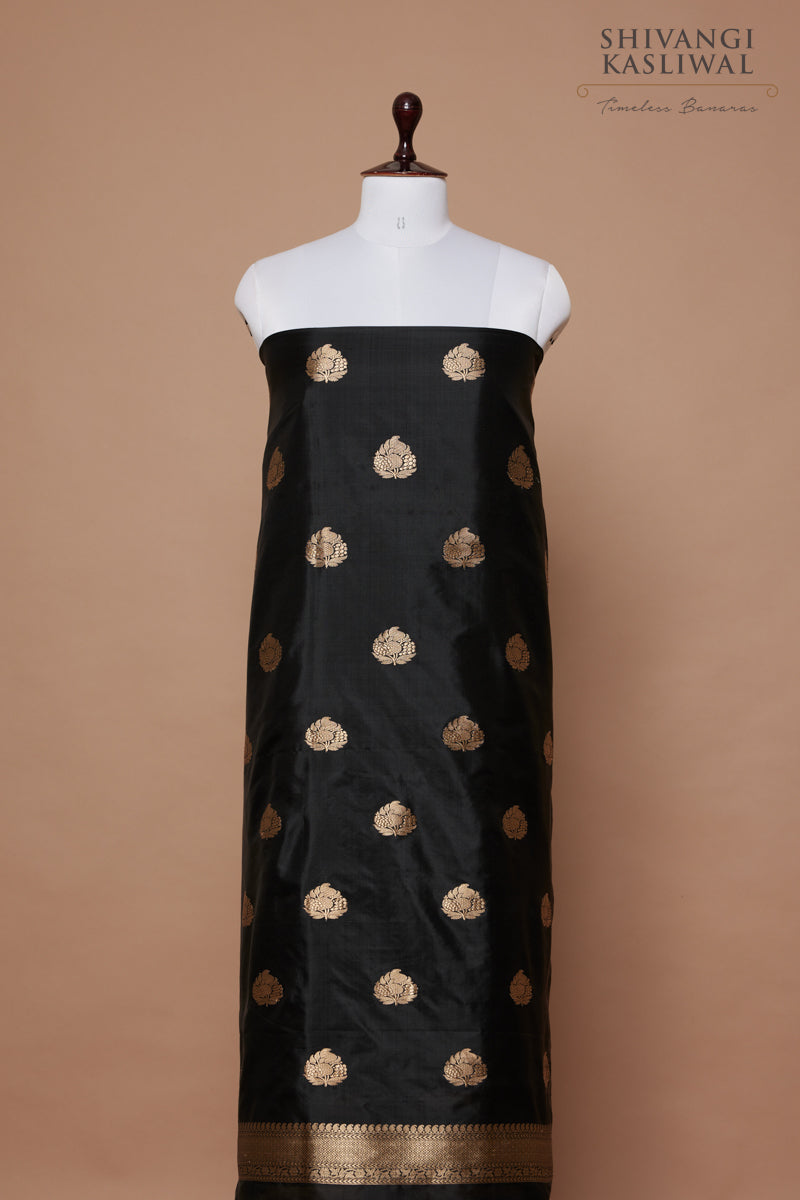 Black Handwoven Banarasi Silk Suit Piece