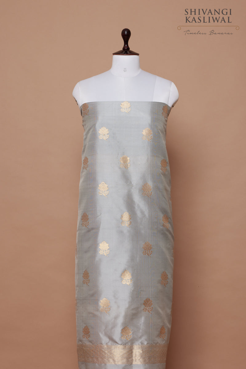 Light Grey Handwoven Banarasi Silk Suit Piece