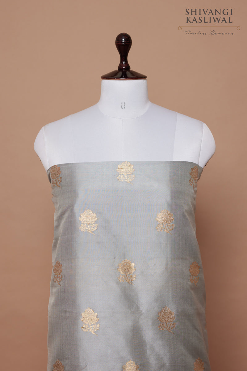 Light Grey Handwoven Banarasi Silk Suit Piece