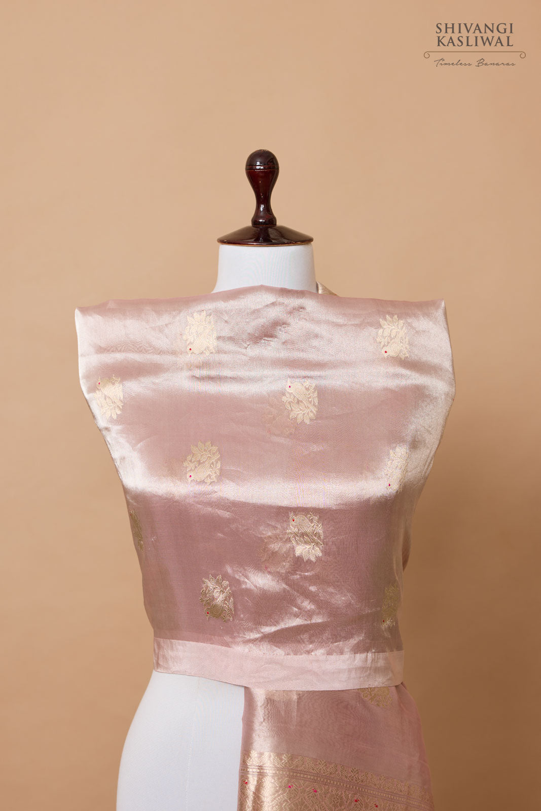 Baby Pink Handwoven Banarasi Tissue Silk Dupatta