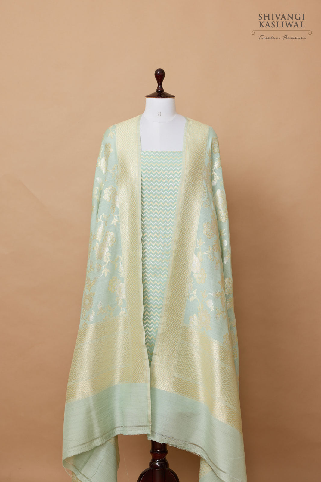 Powder Blue Handwoven Banarasi Moonga Silk Suit Piece