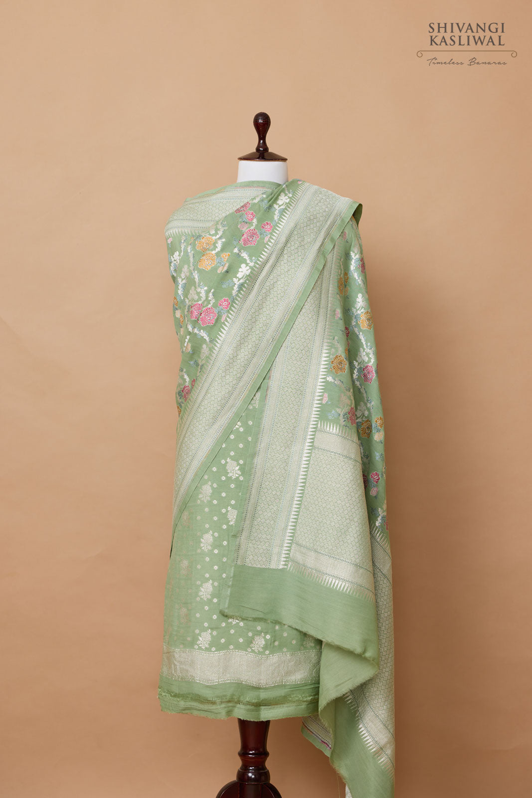 Pista Green Handwoven Banarasi Moonga Silk Suit Piece
