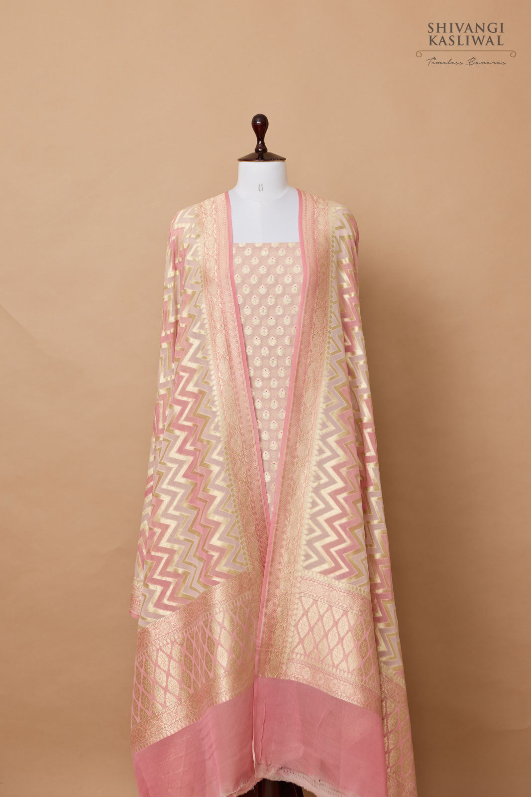 Blush Pink Handwoven Banarasi Georgette Suit Piece