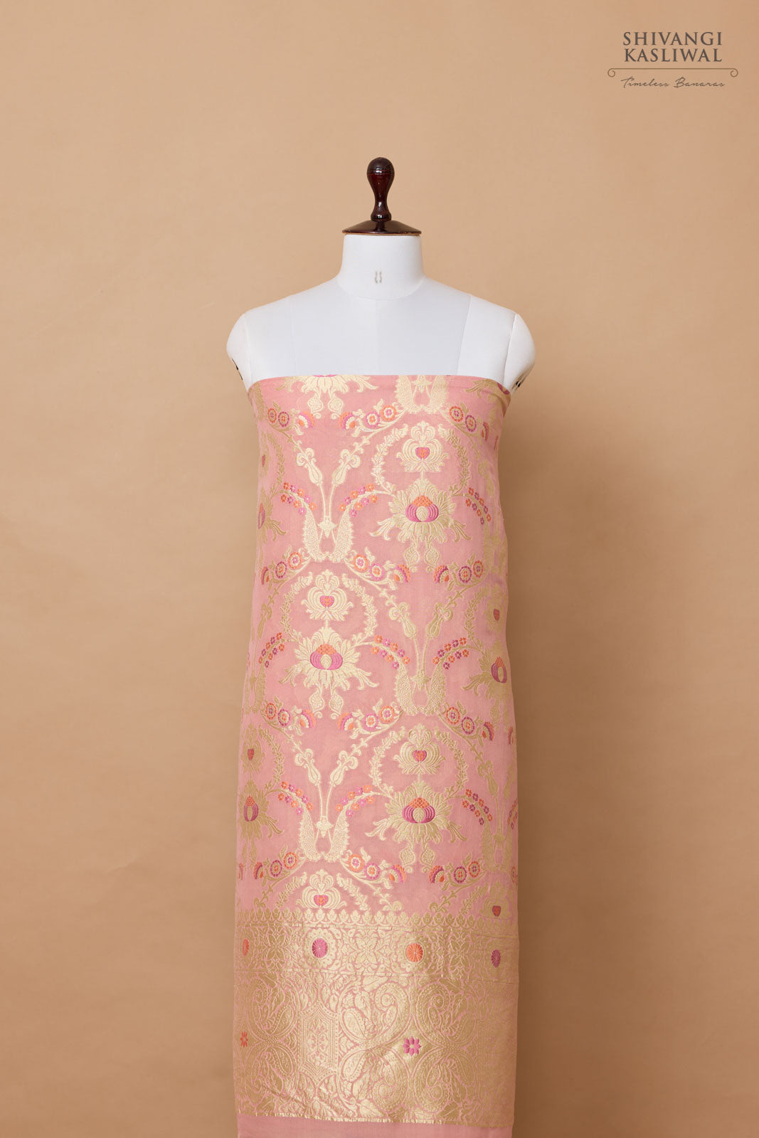 Peach Pink Handwoven Banarasi Georgette Suit Piece