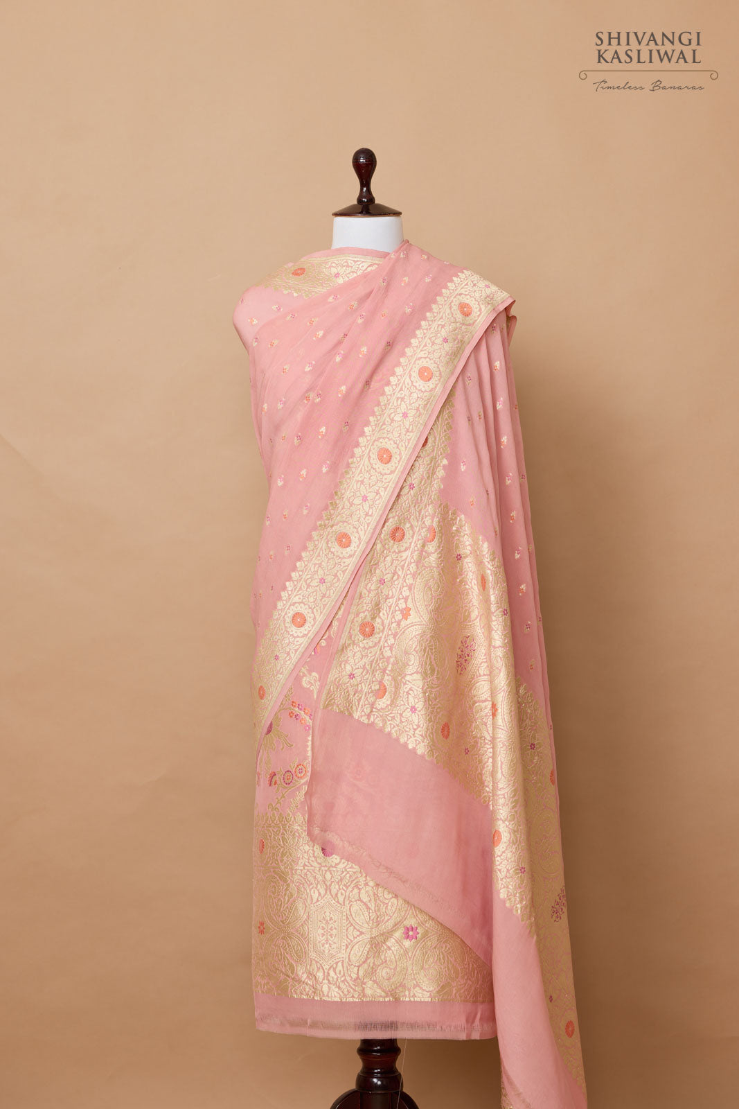 Peach Pink Handwoven Banarasi Georgette Suit Piece