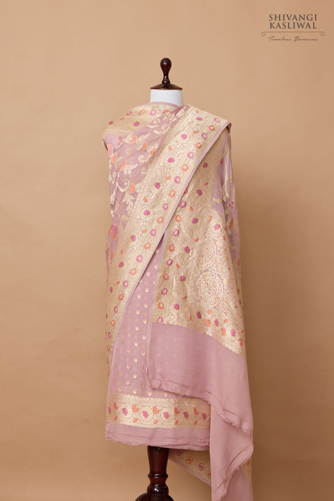 Mauve Handwoven Banarasi Georgette Suit Piece