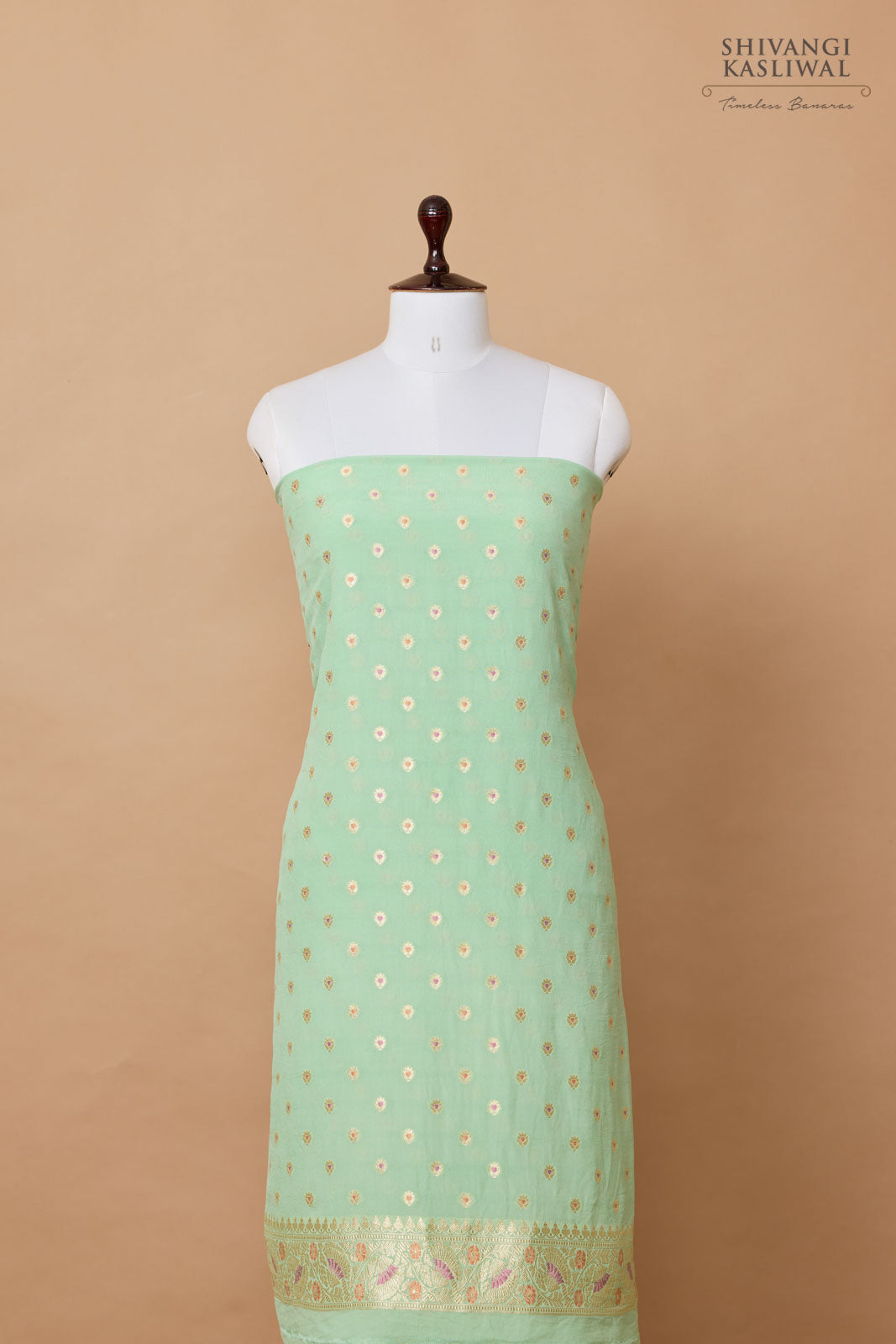 Mint Green Handwoven Banarasi Georgette Suit Piece