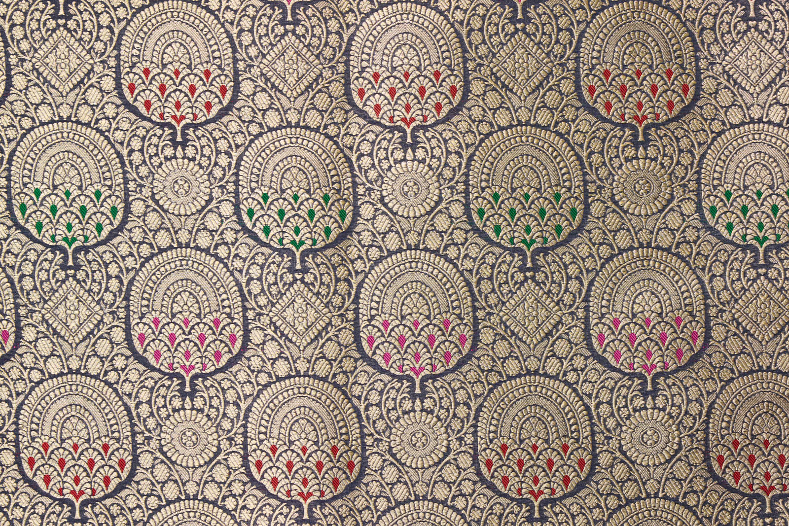 Midnight Blue Handwoven Banarasi Brocade Fabric