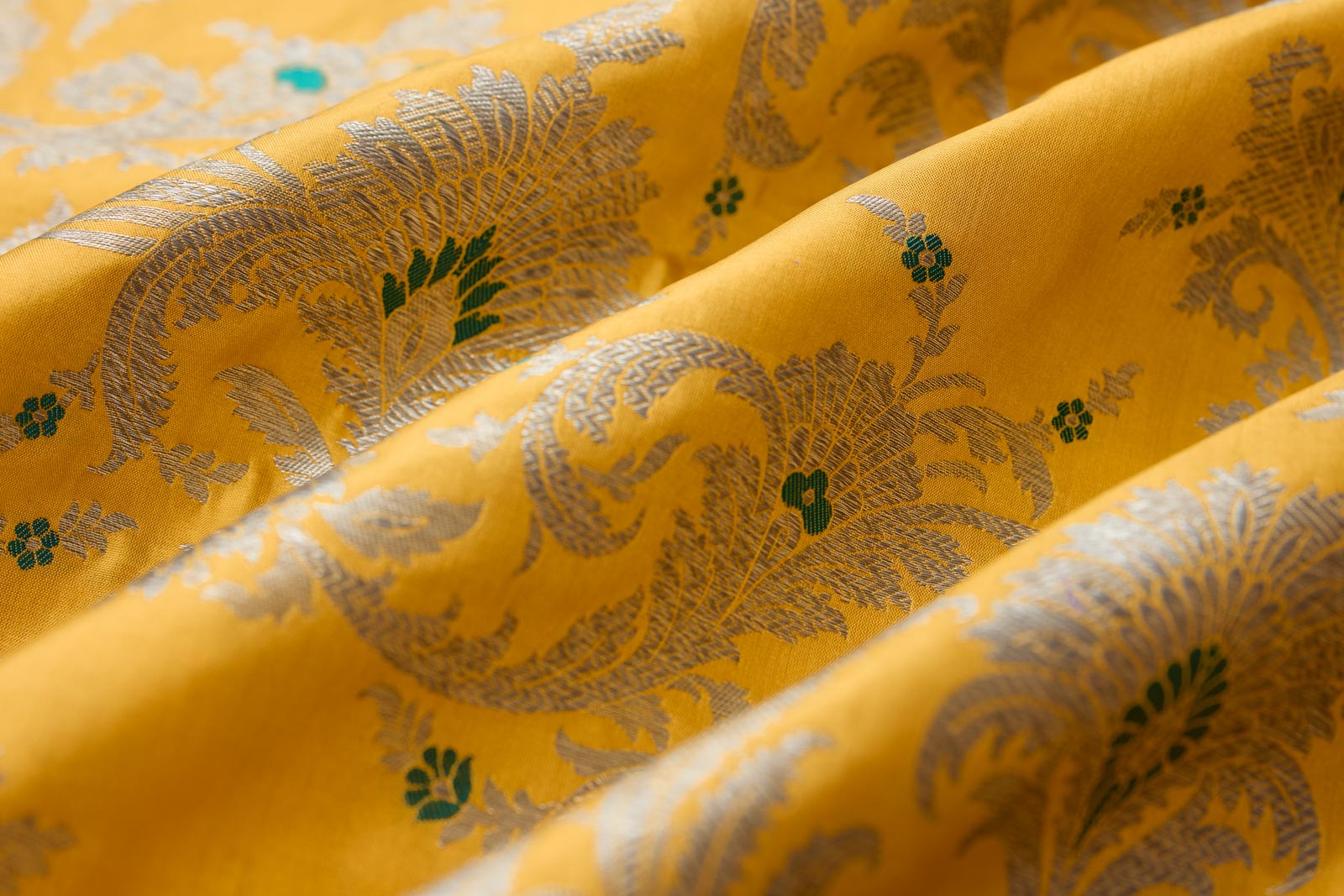 Yellow Handwoven Banarasi Silk Fabric