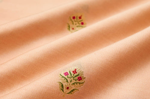 Peach Handwoven Banarasi Tussar Silk Fabric