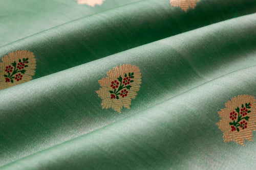 Teal Blue Handwoven Banarasi Tussar Silk Fabric