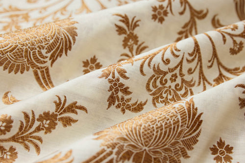 Off-White Handwoven Banarasi Chiniya Silk Fabric