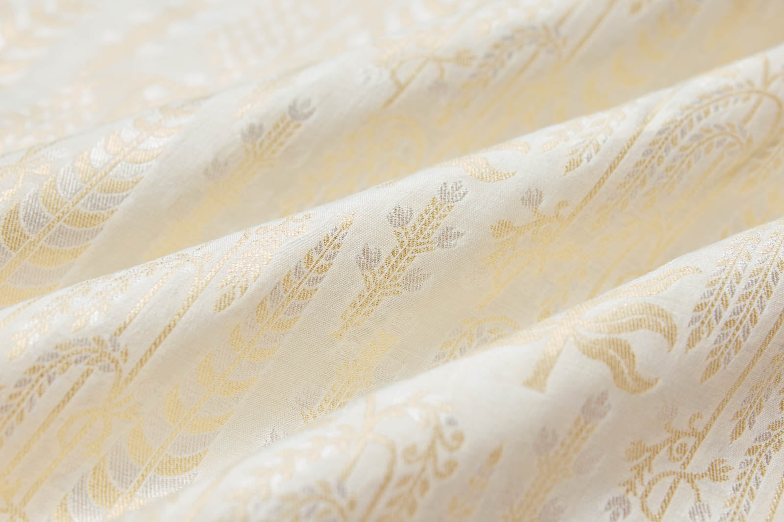 Beige Handwoven Banarasi Moonga Silk Fabric
