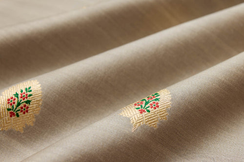 Grey Handwoven Banarasi Tussar Silk Fabric