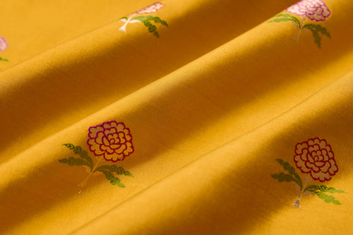 Mustard Yellow Handwoven Banarasi Chiniya Silk Fabric