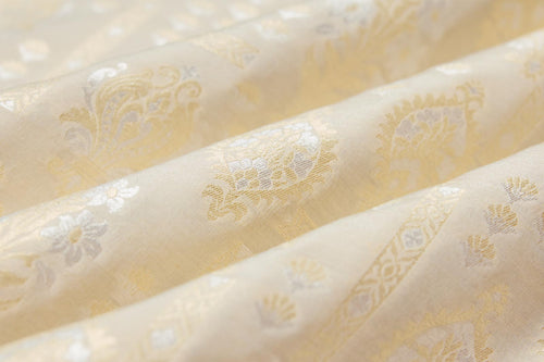 Beige Handwoven Banarasi Moonga Silk Fabric