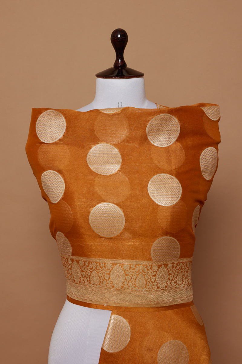 Rust Orange Handwoven Banarasi Moonga Tissue Silk Dupatta