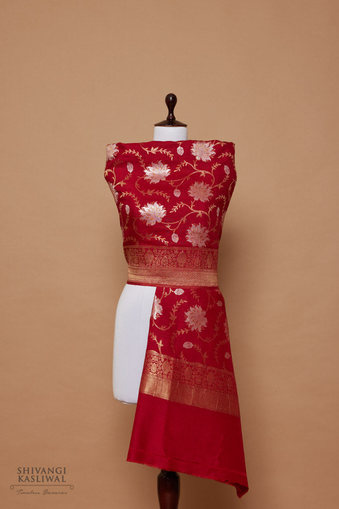 Red Handwoven Banarasi Moonga Silk Dupatta