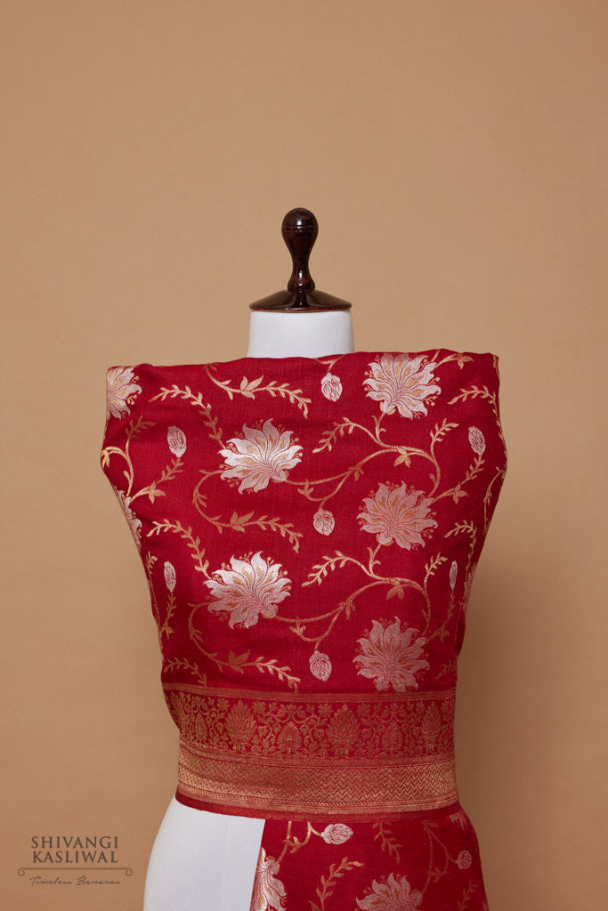 Red Handwoven Banarasi Moonga Silk Dupatta