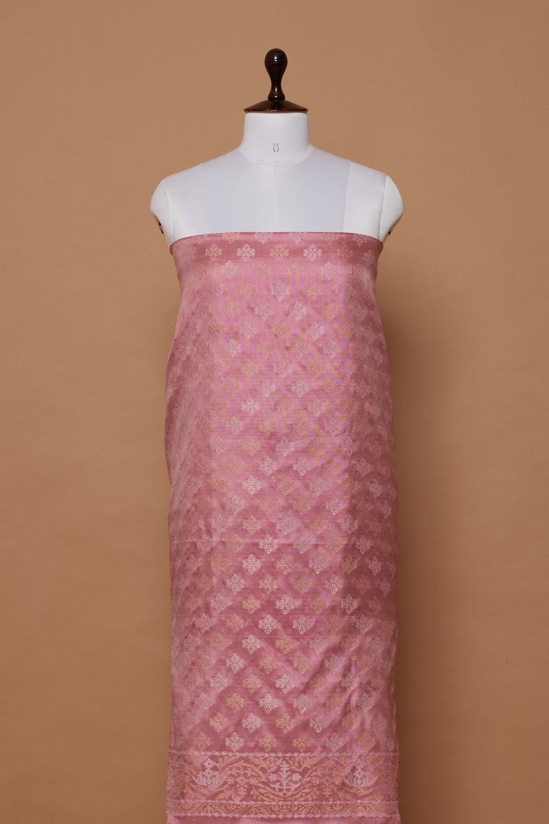 Baby Pink Handwoven Banarasi Silk Suit Piece - Shivangi Kasliwal