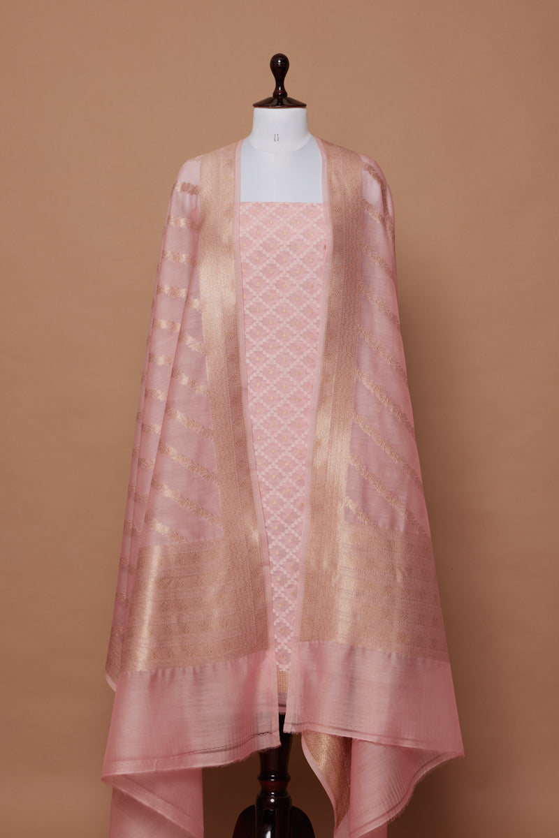 Baby Pink Handwoven Banarasi Chanderi Suit Piece