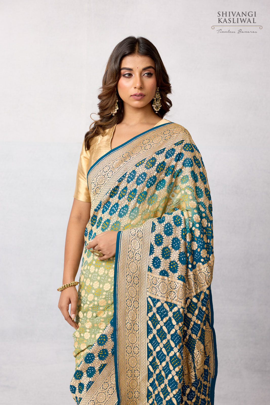 Shaded Blue Banarasi Georgette Bandhani Saree